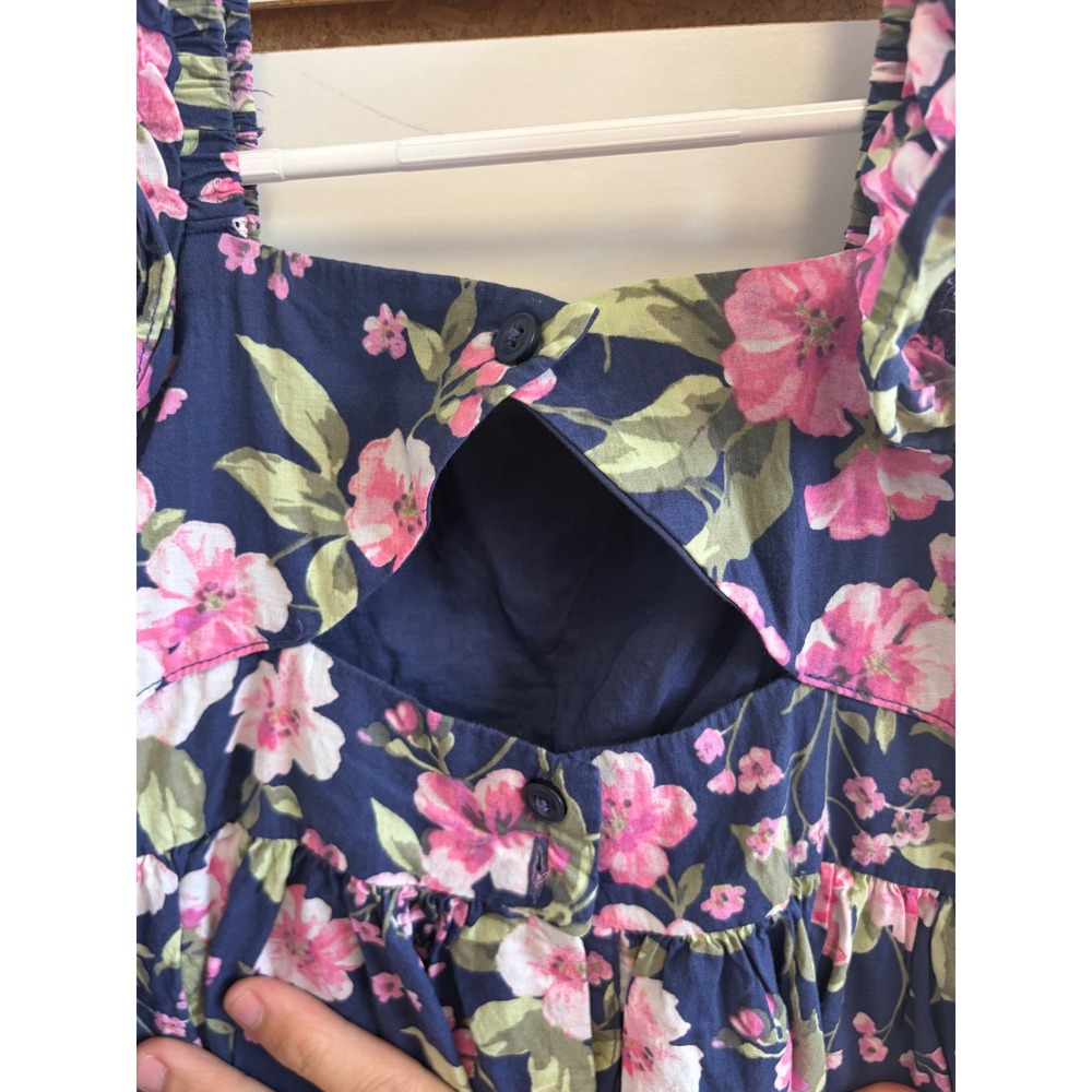 Janie and Jack Girls Navy Pink Floral Ruffle Strap Cutout Back Dress Size 3 - Picture 5 of 5